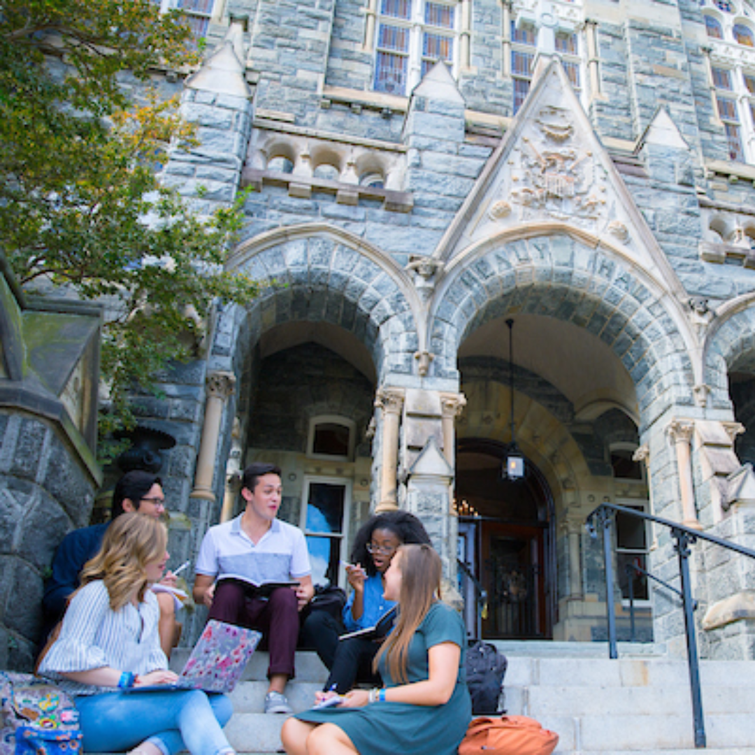 Georgetown Students Sitting on Stairs